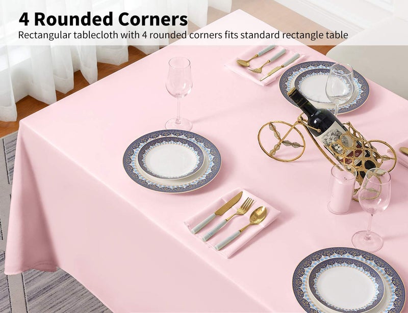 Surmente Pink Tablecloth 90 x 132-inch Rectangular Polyester Table Cloth for Weddings, Banquets, or Restaurants - Image 3